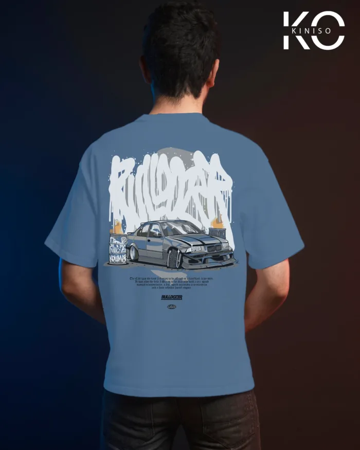 Image of Black color drop shoulder t-shirt with Bulldozer Print for men at reasonable price